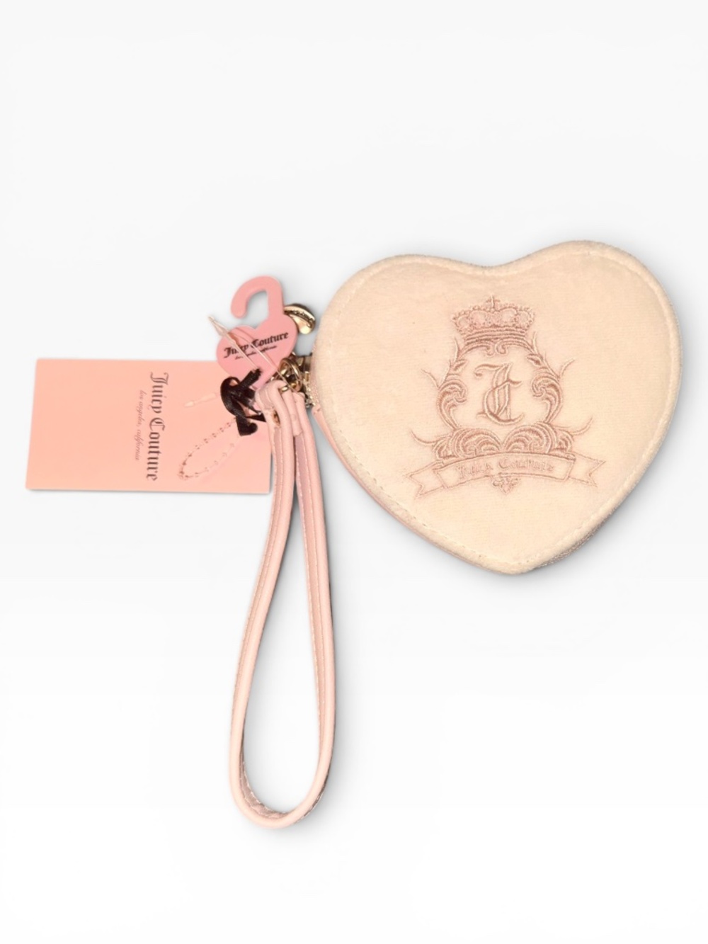 Juicy Couture Pink Velour Zip Around Heart Wristlet Coin Purse NWT